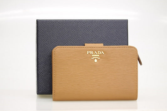 Prada Women's Vitello Move Zip Wallet Caramel With Snap Closure 1ML225