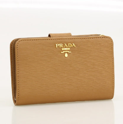 Prada Women's Vitello Move Zip Wallet Caramel With Snap Closure 1ML225