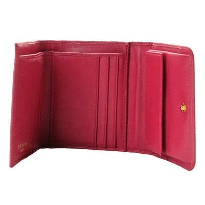 Prada Vitello Move Pink Leather Logo Plaque Small Trifold Wallet