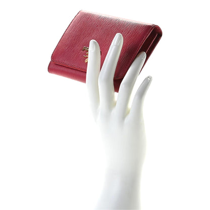 Prada Vitello Move Pink Leather Logo Plaque Small Trifold Wallet