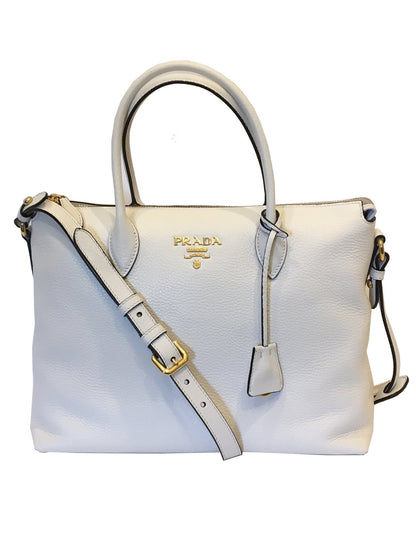 Prada Vitello Phenix Talco White Leather Tote Bag 1BA063