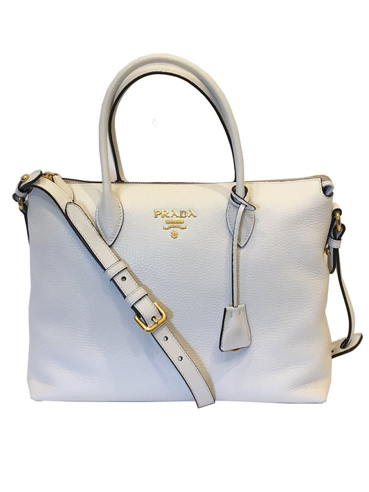 Prada Vitello Phenix Talco White Leather Tote Bag 1BA063