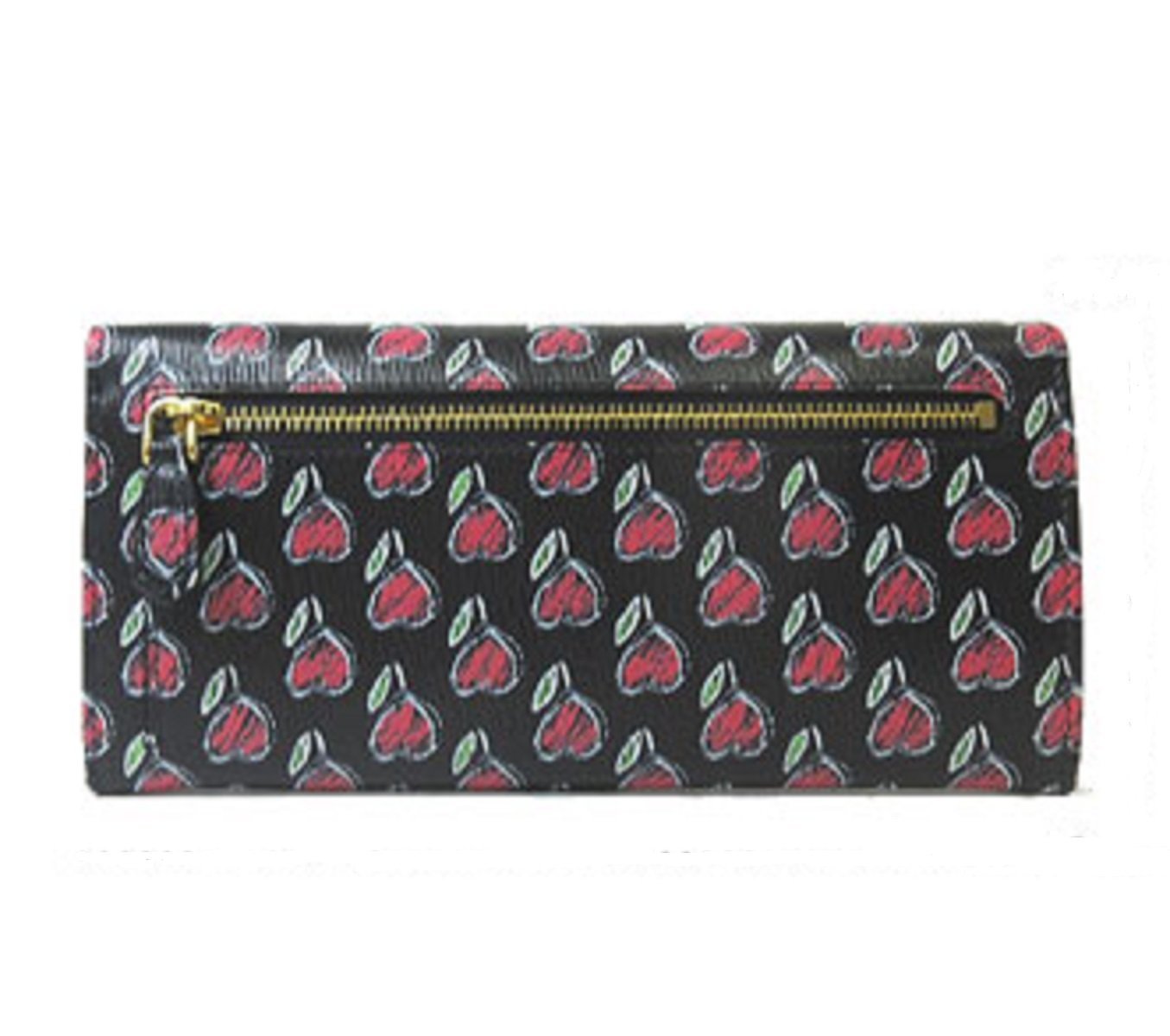 Prada Womens Black Love Hearts Vitello Move Leather Snap Long Wallet 1MH132