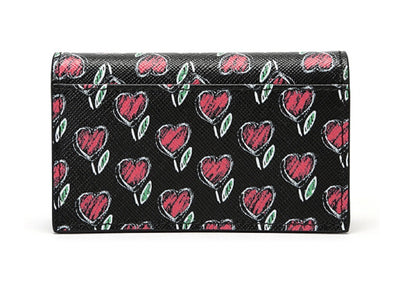 Prada Womens Black Love Hearts Vitello Move Leather Wallet 1MC122