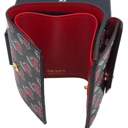 Prada Womens Black Vitello Move Love Hearts Leather Envelope Snap Wallet 1MH021