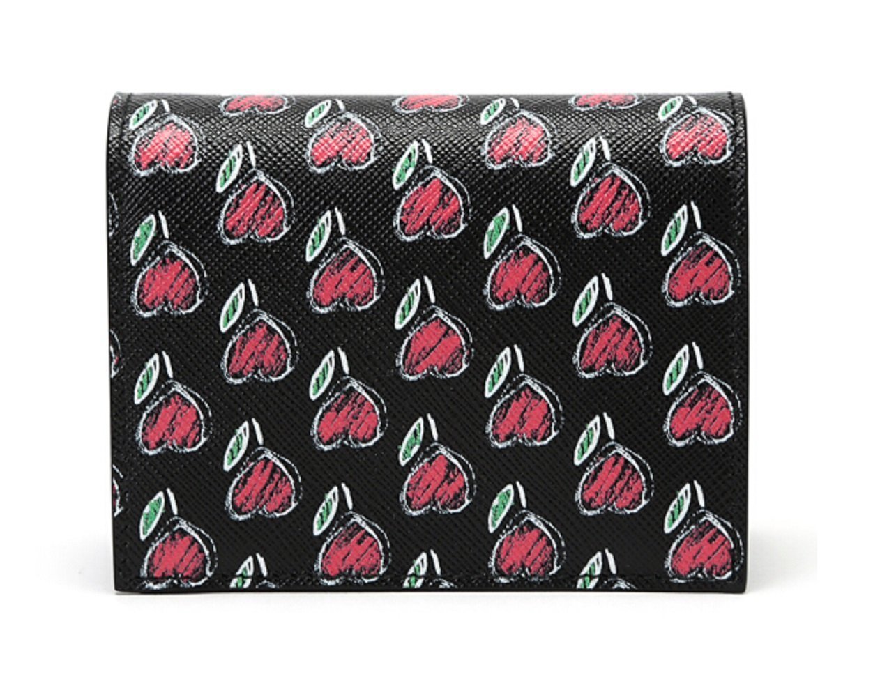 Prada Womens Black Vitello Move Love Hearts Leather Snap Bifold Wallet 1MV204