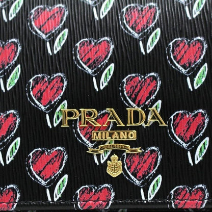 Prada Womens Black Vitello Move Love Hearts Leather Snap Bifold Wallet 1MV204