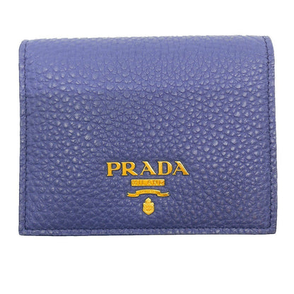 Prada Womens Blue Orange Vitello Daino Colour Pebbled Leather Bifold Wallet