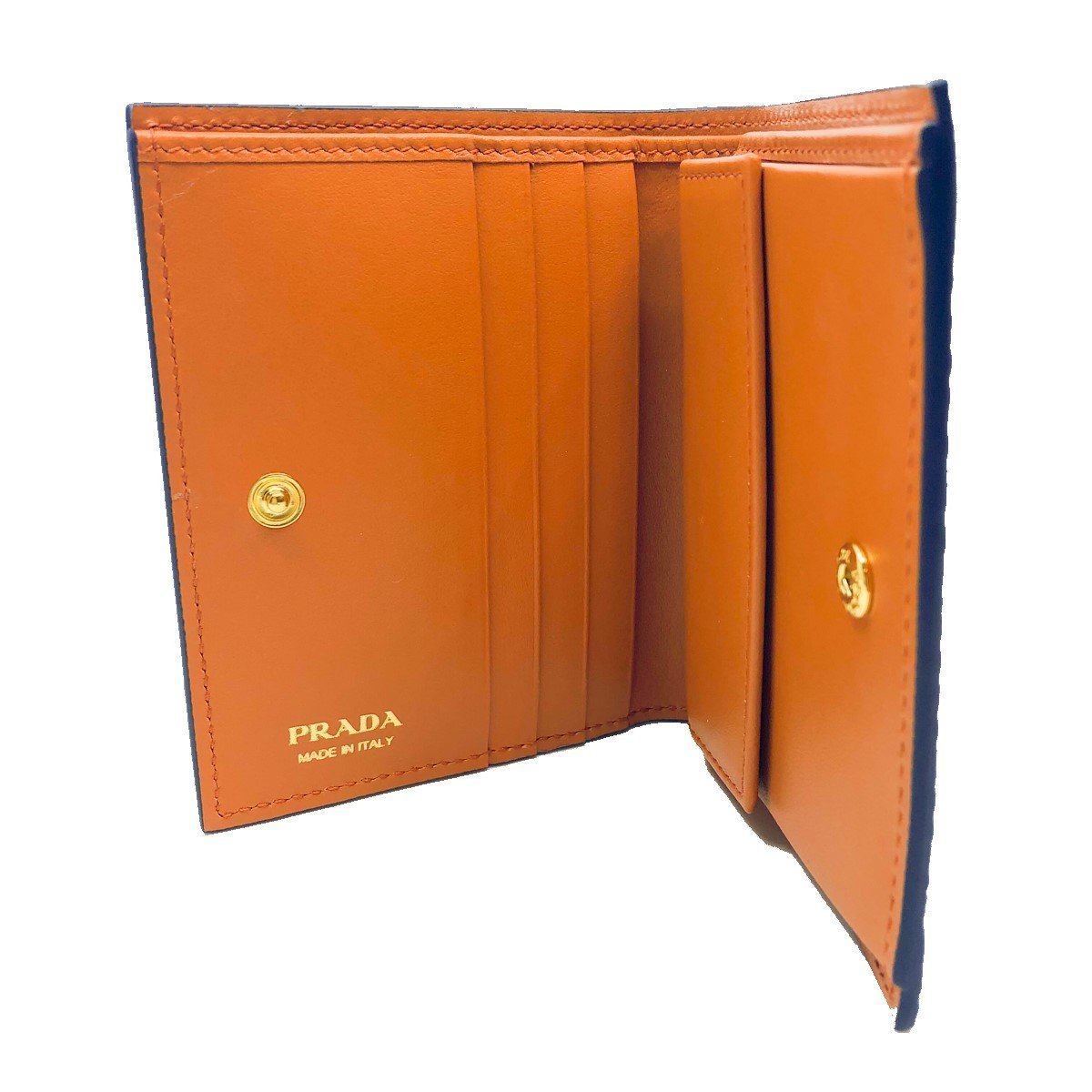 Prada Womens Blue Orange Vitello Daino Colour Pebbled Leather Bifold Wallet