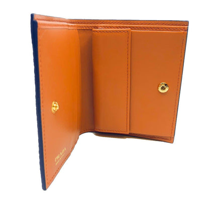 Prada Womens Blue Orange Vitello Daino Colour Pebbled Leather Bifold Wallet