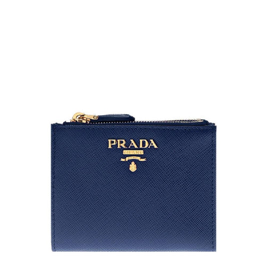 Prada Womens Dark Blue Vitello Move Leather Double Zipper Snap Wallet 1ML024