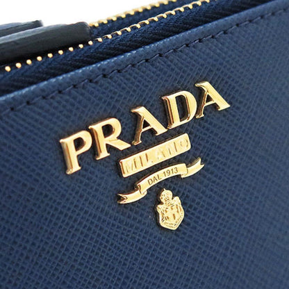 Prada Womens Dark Blue Vitello Move Leather Double Zipper Snap Wallet 1ML024