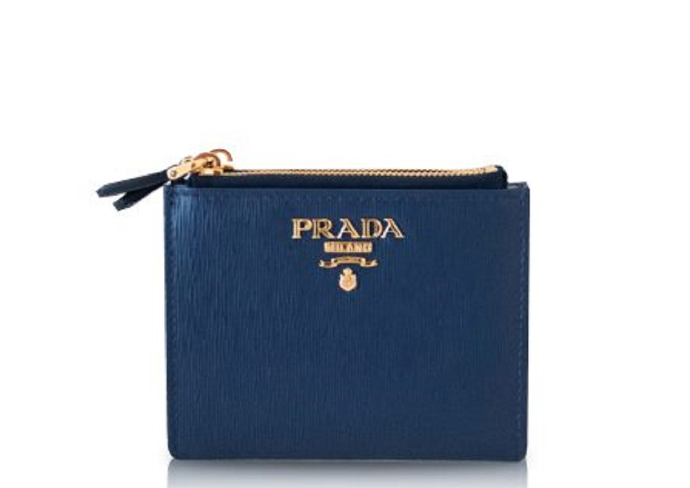 Prada Womens Dark Blue Vitello Move Leather Double Zipper Snap Wallet 1ML024
