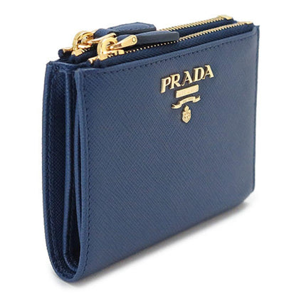 Prada Womens Dark Blue Vitello Move Leather Double Zipper Snap Wallet 1ML024