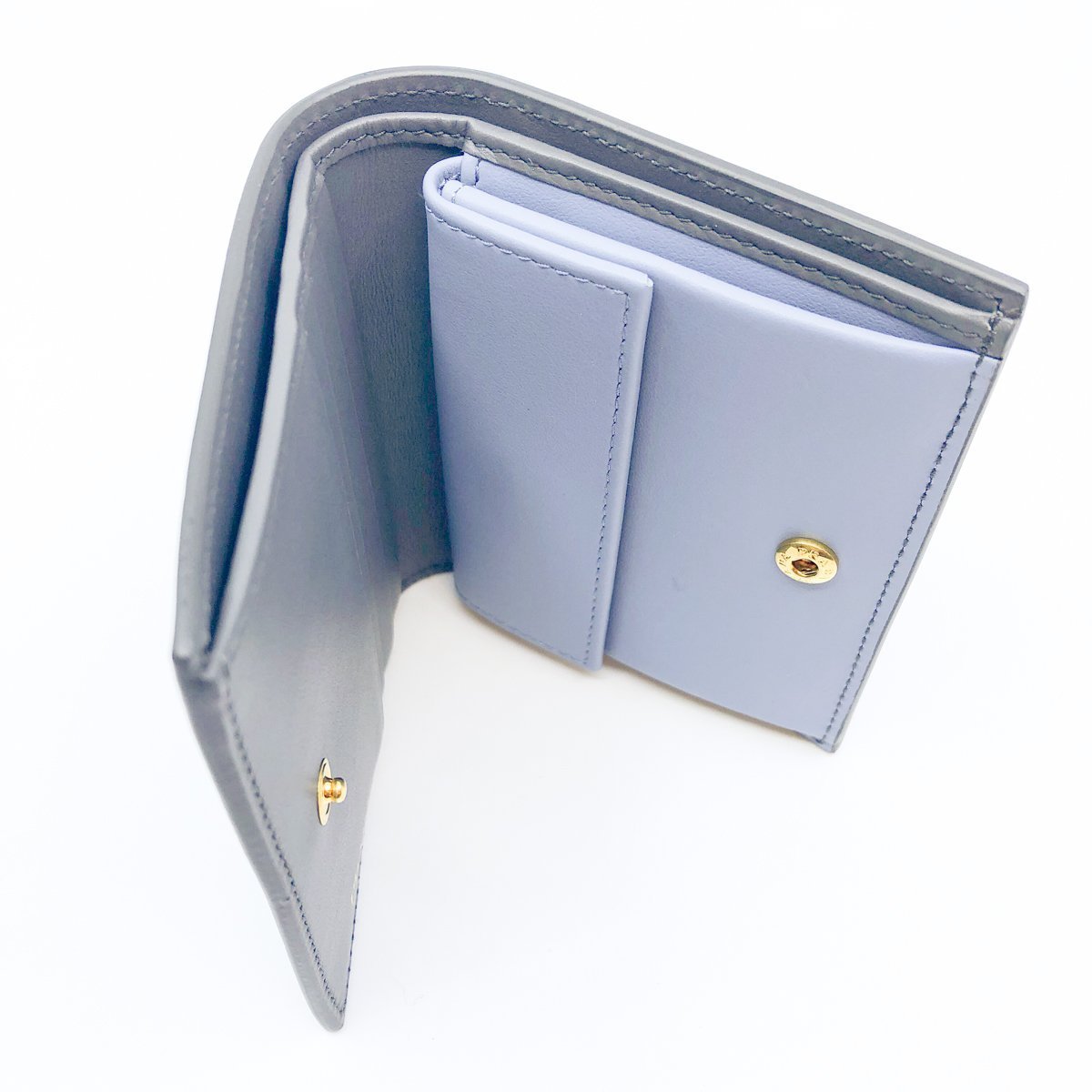 Prada Unisex Grey Blue Mirage Calf Leather Bifold Snap Wallet 1MV204