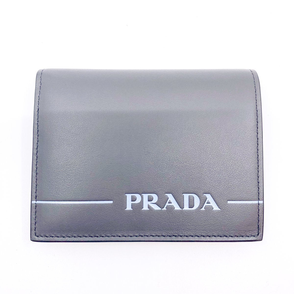 Prada Unisex Grey Blue Mirage Calf Leather Bifold Snap Wallet 1MV204