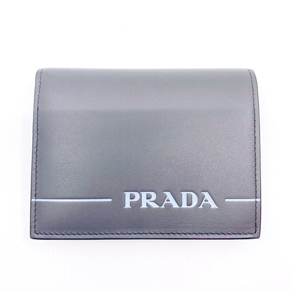 Prada Unisex Grey Blue Mirage Calf Leather Bifold Snap Wallet 1MV204