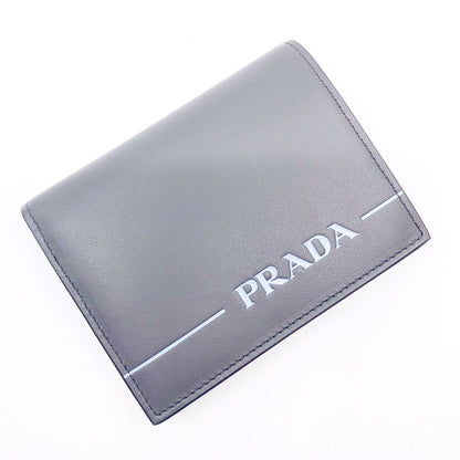 Prada Unisex Grey Blue Mirage Calf Leather Bifold Snap Wallet 1MV204