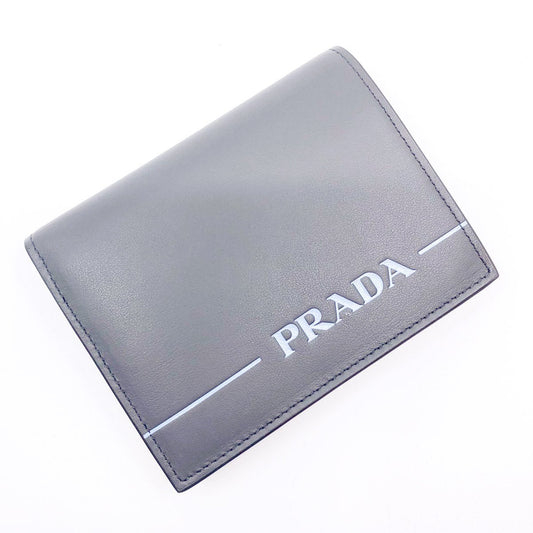 Prada Unisex Grey Blue Mirage Calf Leather Bifold Snap Wallet 1MV204