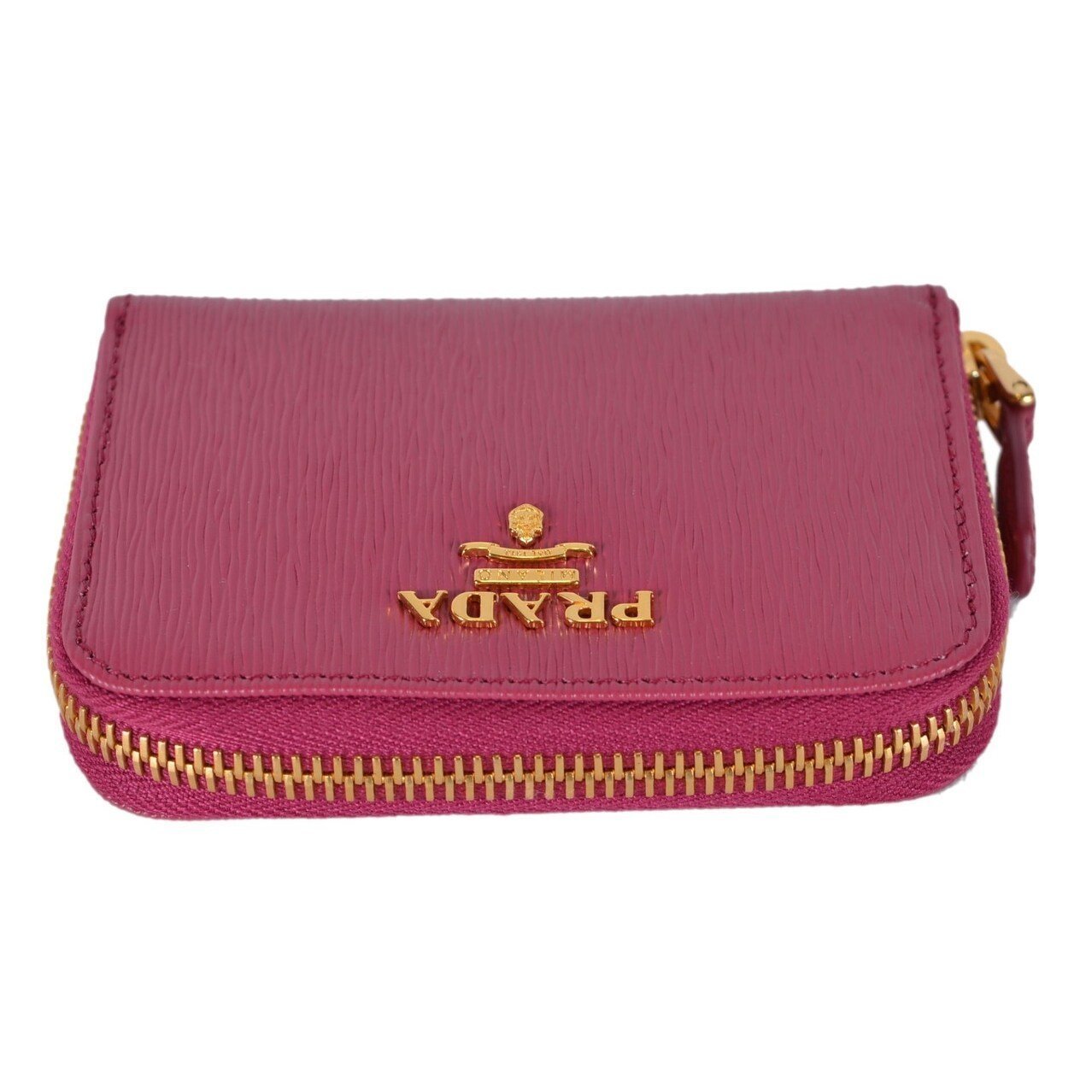 Prada Womens Ibisco Pink Vitello Move Leather Zip Coin Wallet