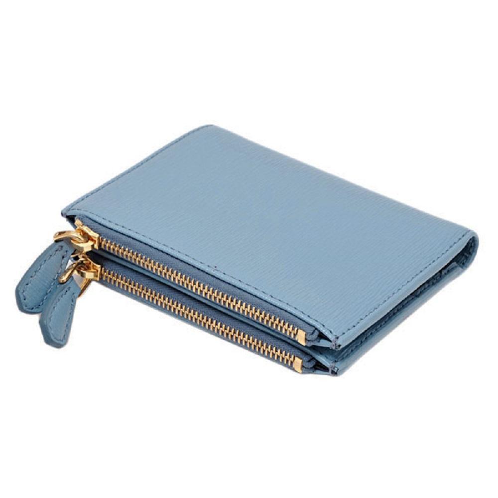 Prada Womens Light Blue Vitello Move Leather Astrale Double Zip Wallet 1ML024