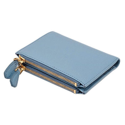 Prada Womens Light Blue Vitello Move Leather Astrale Double Zip Wallet 1ML024