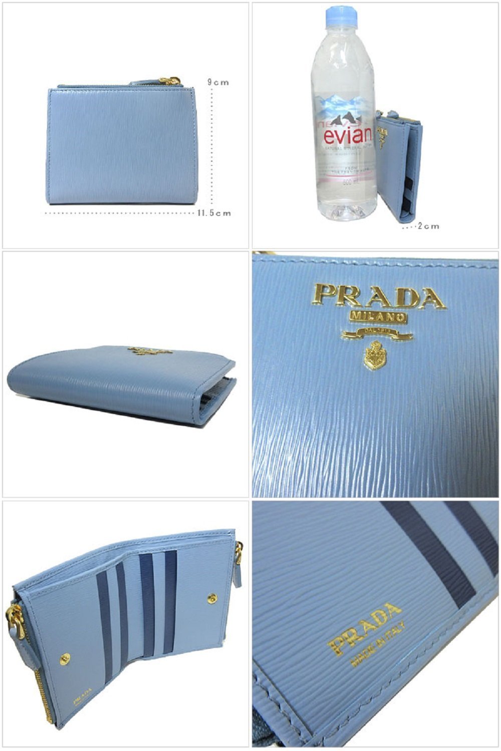 Prada Womens Light Blue Vitello Move Leather Astrale Double Zip Wallet 1ML024