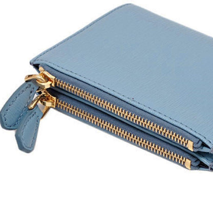Prada Womens Light Blue Vitello Move Leather Astrale Double Zip Wallet 1ML024