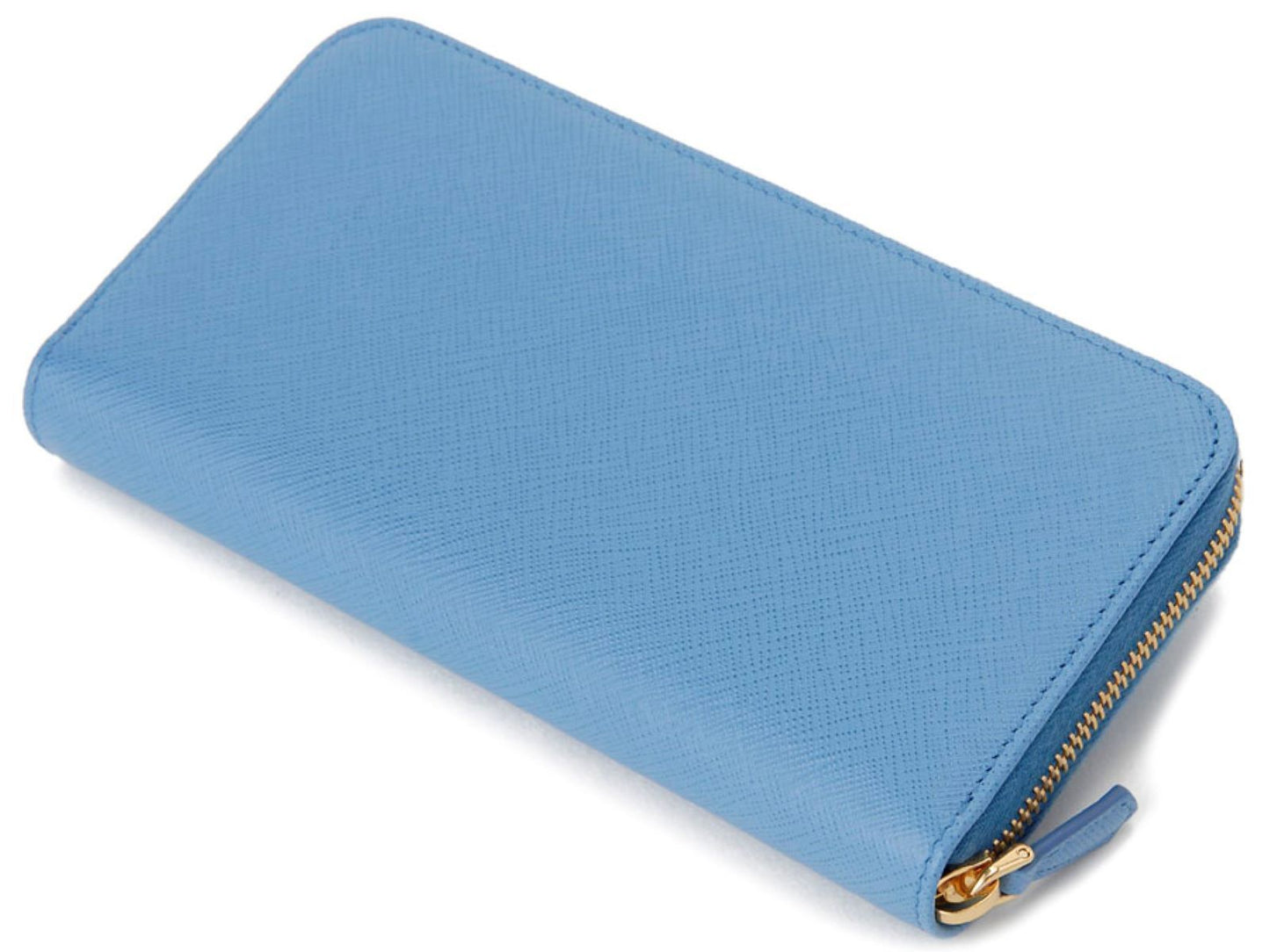 Prada Womens Mare Blue Saffiano Metal Logo Leather Long Zip Around Wallet 1ML506
