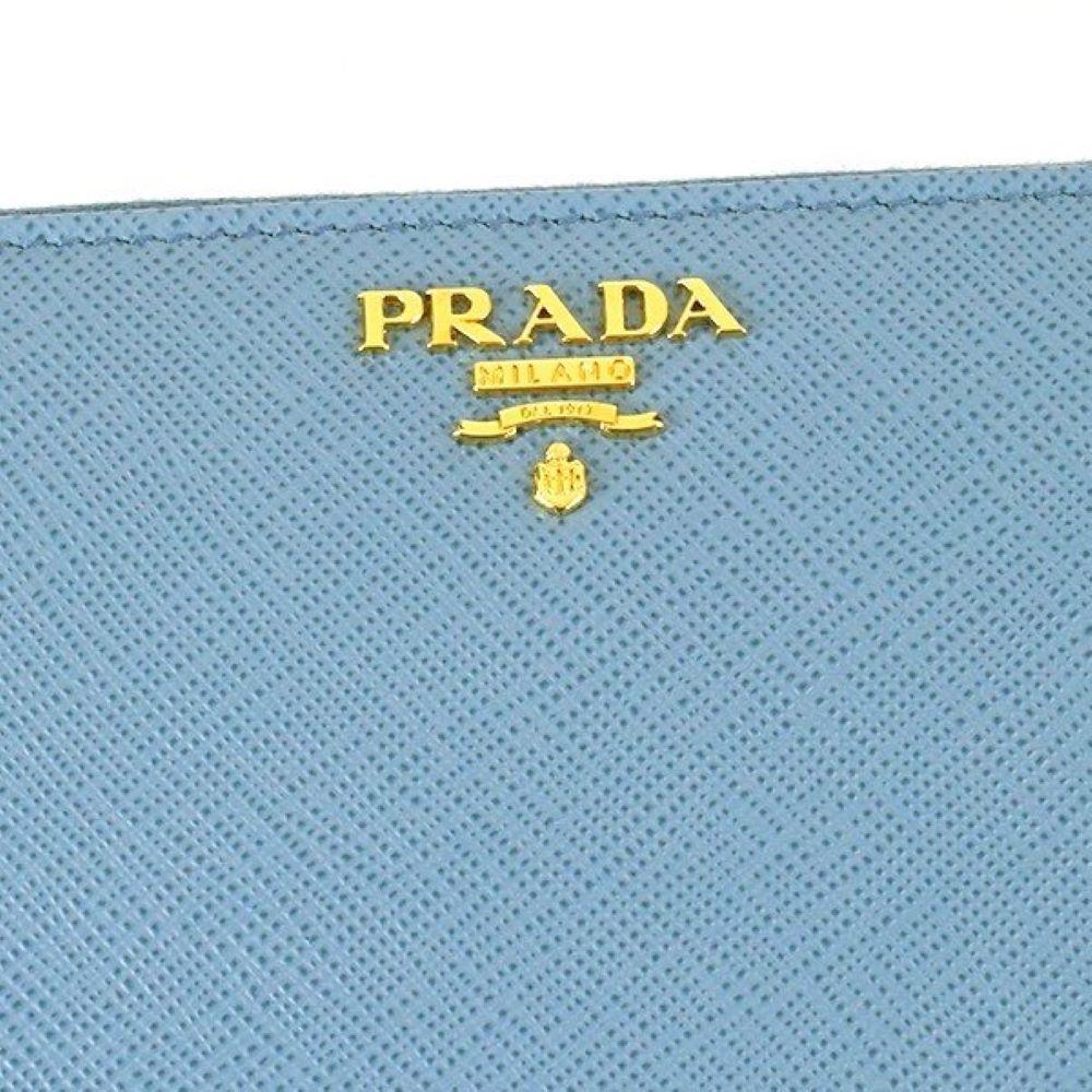 Prada Womens Mare Blue Saffiano Metal Logo Leather Long Zip Around Wallet 1ML506