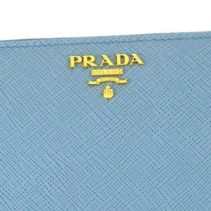 Prada Womens Mare Blue Saffiano Metal Logo Leather Long Zip Around Wallet 1ML506