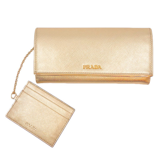 Prada Womens Metallic Gold Saffiano Metal Leather Long Double Snap Wallet 1MH132