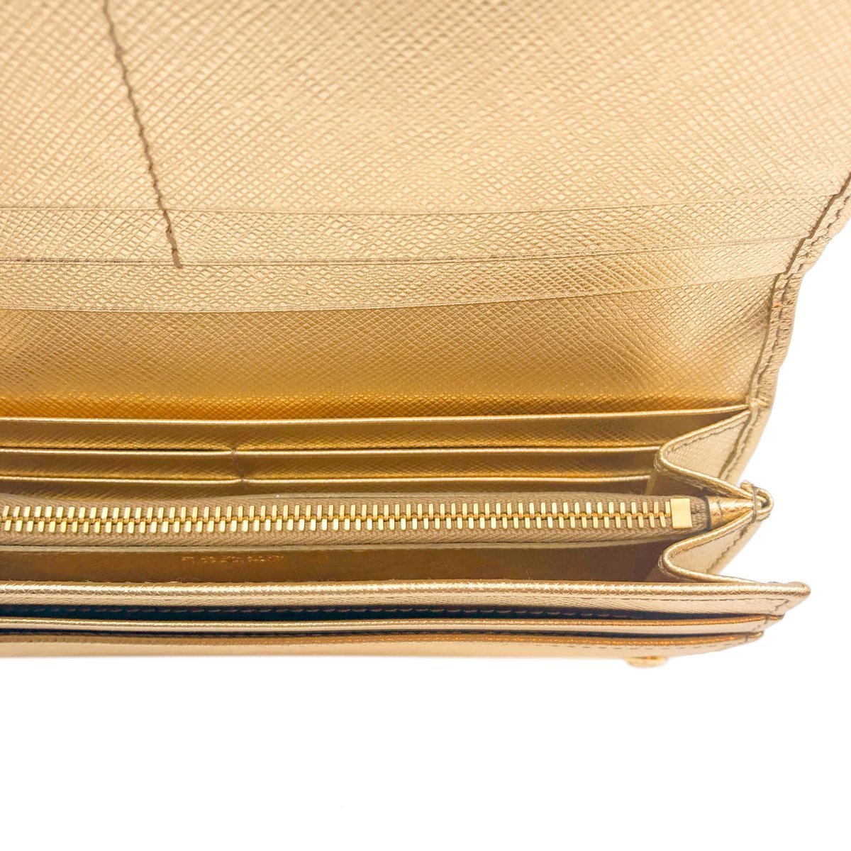 Prada Womens Metallic Gold Saffiano Metal Leather Long Double Snap Wallet 1MH132