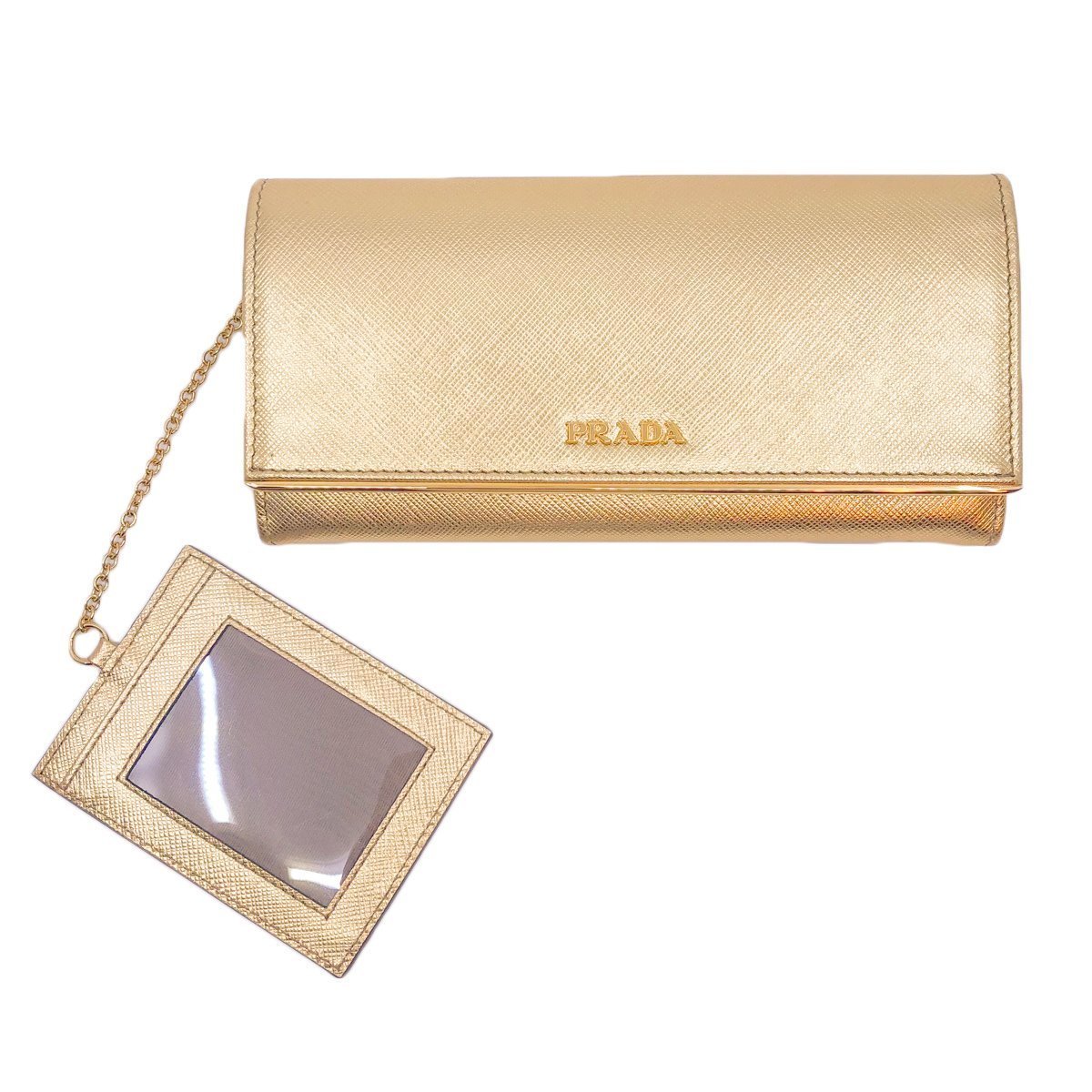 Prada Womens Metallic Gold Saffiano Metal Leather Long Double Snap Wallet 1MH132
