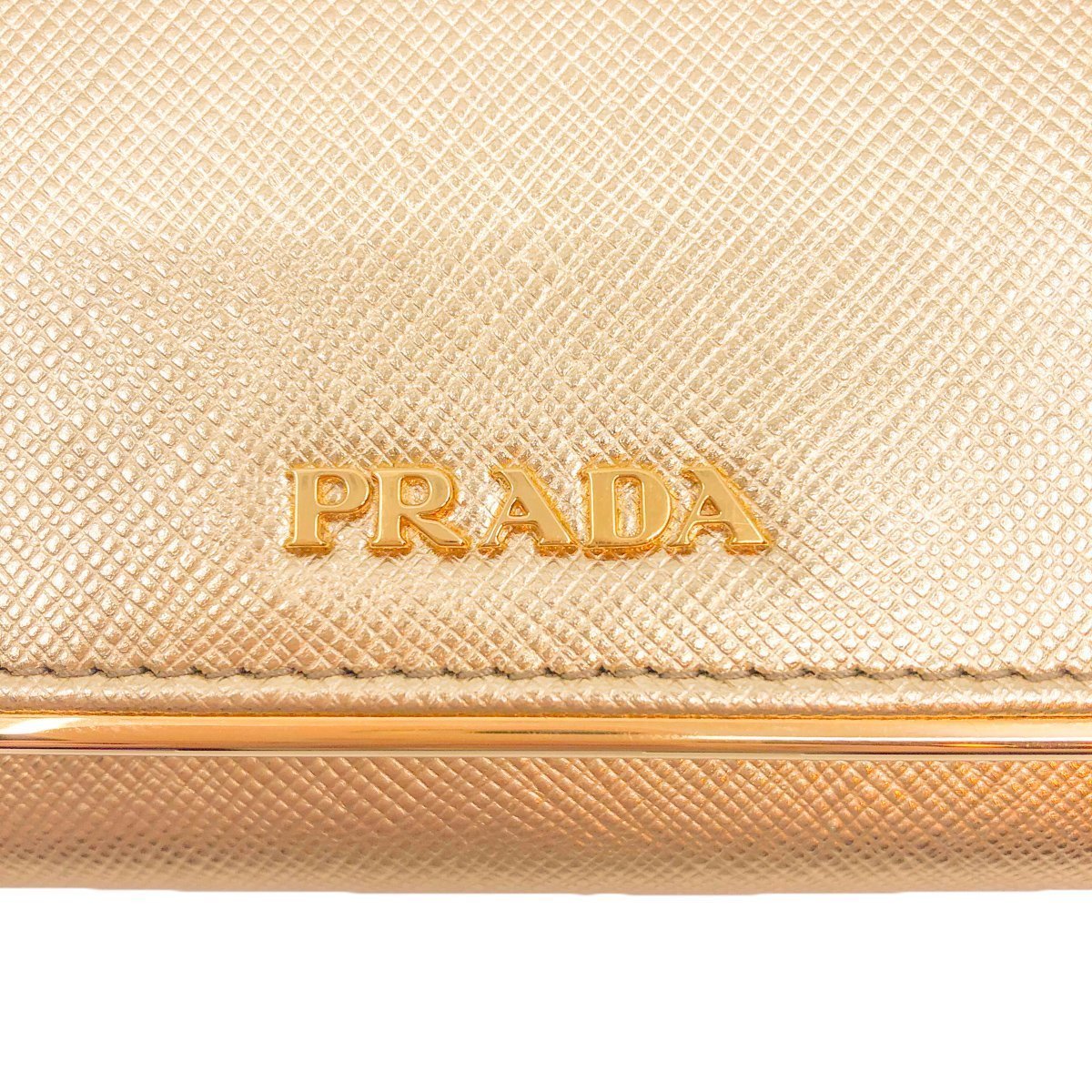Prada Womens Metallic Gold Saffiano Metal Leather Long Double Snap Wallet 1MH132