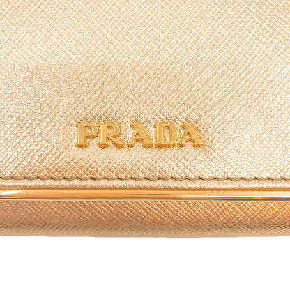 Prada Womens Metallic Gold Saffiano Metal Leather Long Double Snap Wallet 1MH132