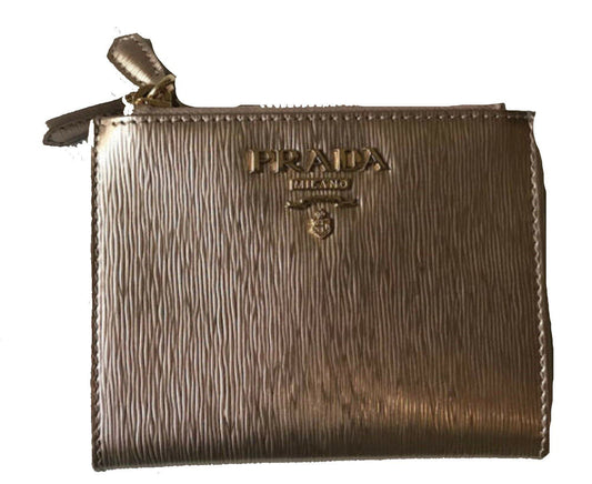 Prada Womens Metallic Rose Gold Zip Snap Vitello Move Leather Wallet 1ML024