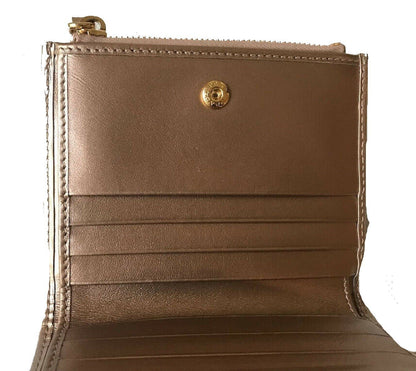 Prada Womens Metallic Rose Gold Zip Snap Vitello Move Leather Wallet 1ML024