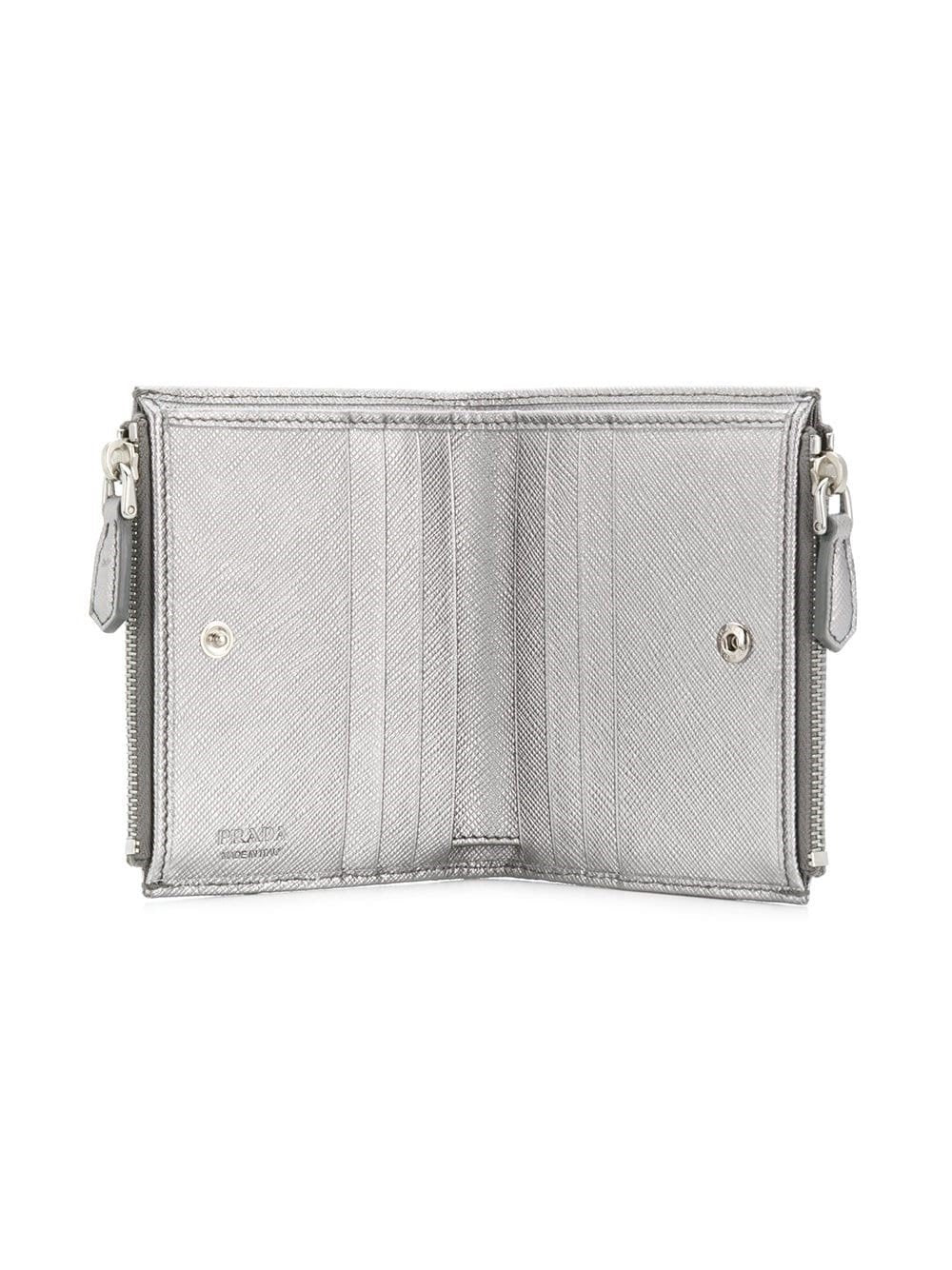 Prada Womens Metallic Silver Zip Snap Vitello Move Leather Wallet 1ML024