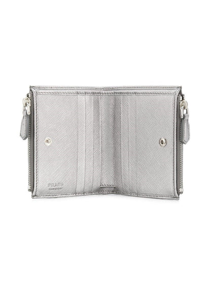 Prada Womens Metallic Silver Zip Snap Vitello Move Leather Wallet 1ML024