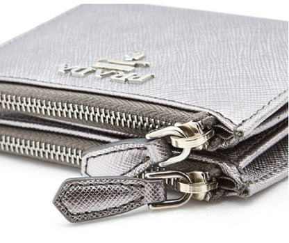 Prada Womens Metallic Silver Zip Snap Vitello Move Leather Wallet 1ML024