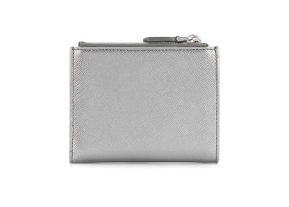 Prada Womens Metallic Silver Zip Snap Vitello Move Leather Wallet 1ML024