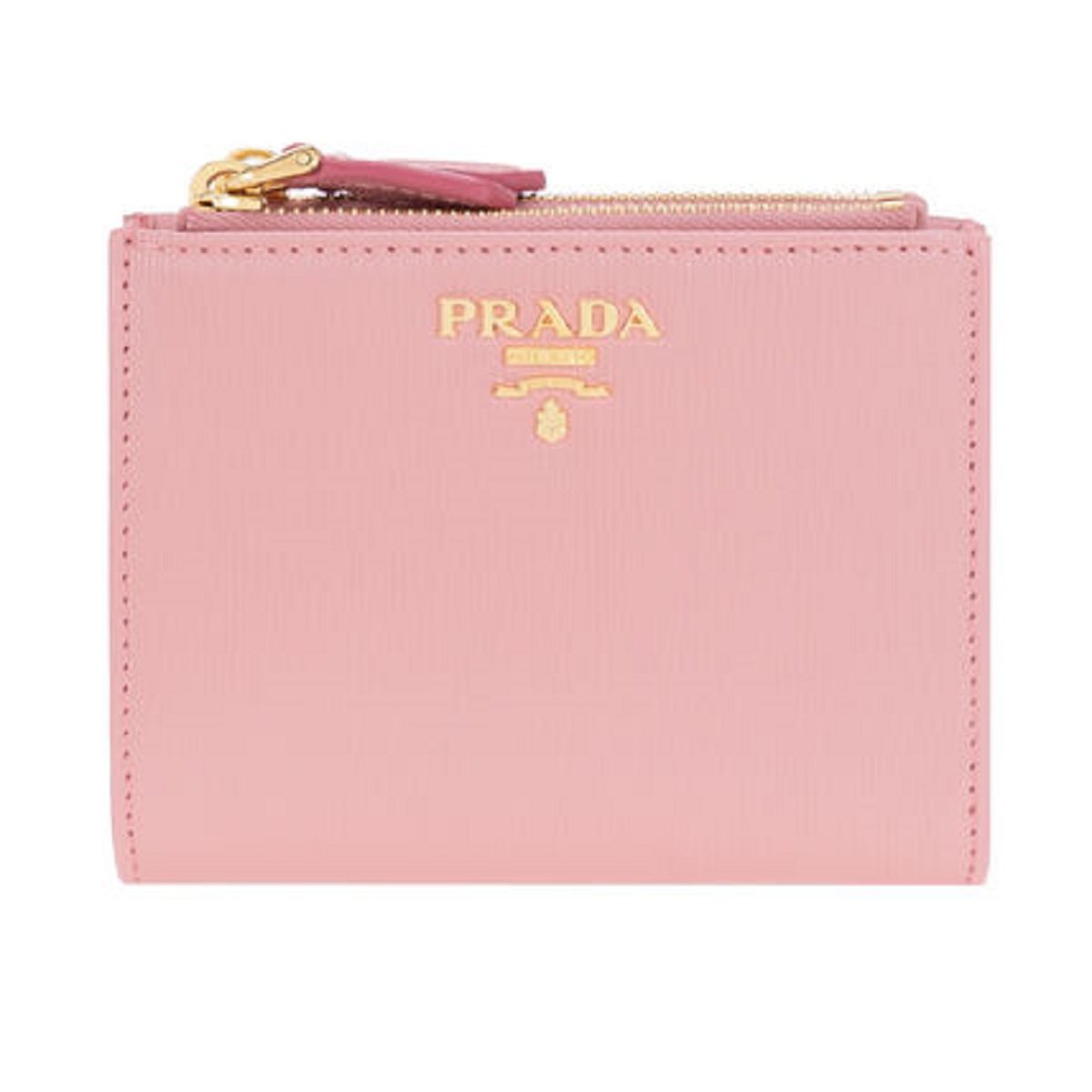 Prada Womens Pink Peonia Bifold Vitello Move Leather Snap Zip Wallet 1ML024