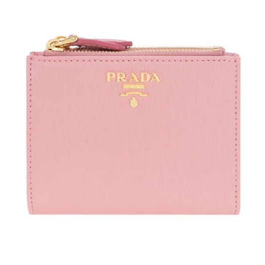 Prada Womens Pink Peonia Bifold Vitello Move Leather Snap Zip Wallet 1ML024