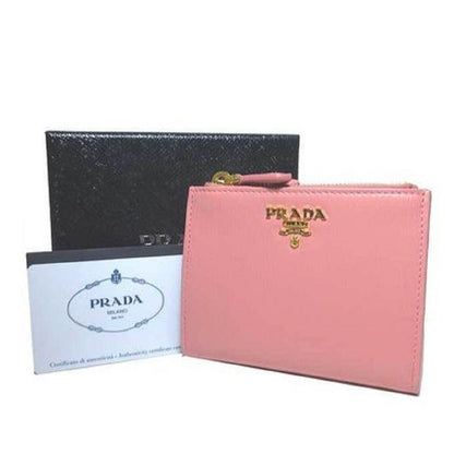 Prada Womens Pink Peonia Bifold Vitello Move Leather Snap Zip Wallet 1ML024