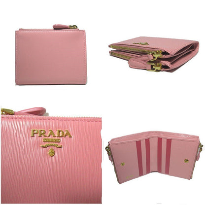Prada Womens Pink Peonia Bifold Vitello Move Leather Snap Zip Wallet 1ML024