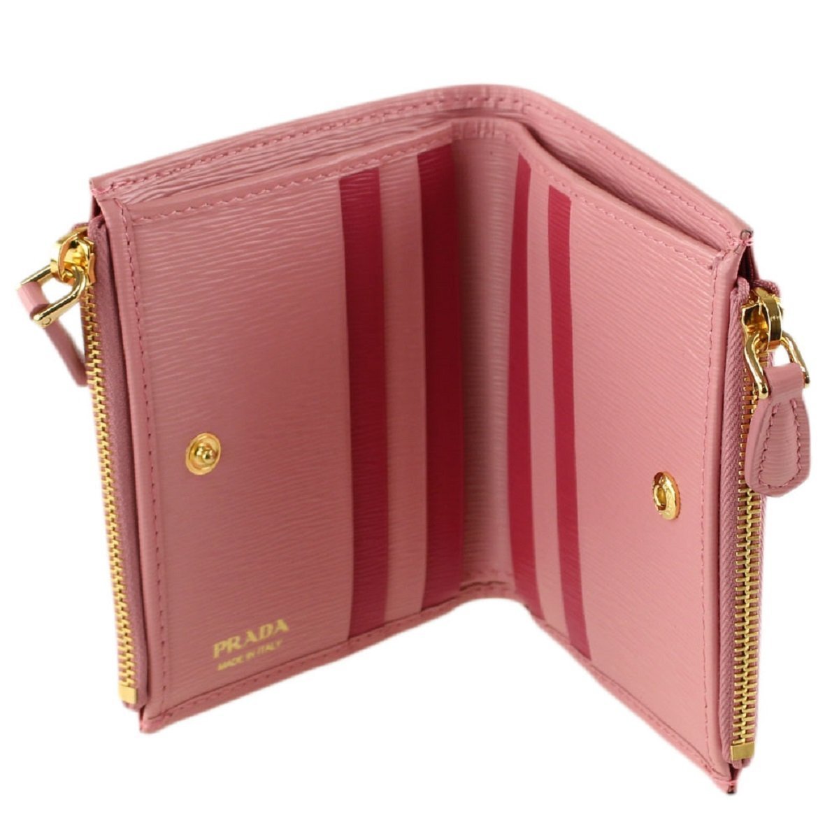 Prada Womens Pink Peonia Bifold Vitello Move Leather Snap Zip Wallet 1ML024