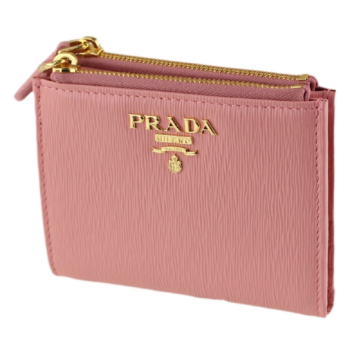 Prada Womens Pink Peonia Bifold Vitello Move Leather Snap Zip Wallet 1ML024