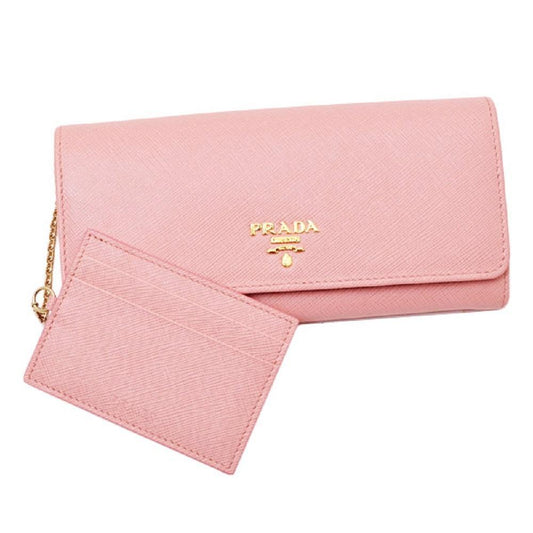 Prada Womens Pink Saffiano Leather Metal Snap Continental Wallet 1MH132