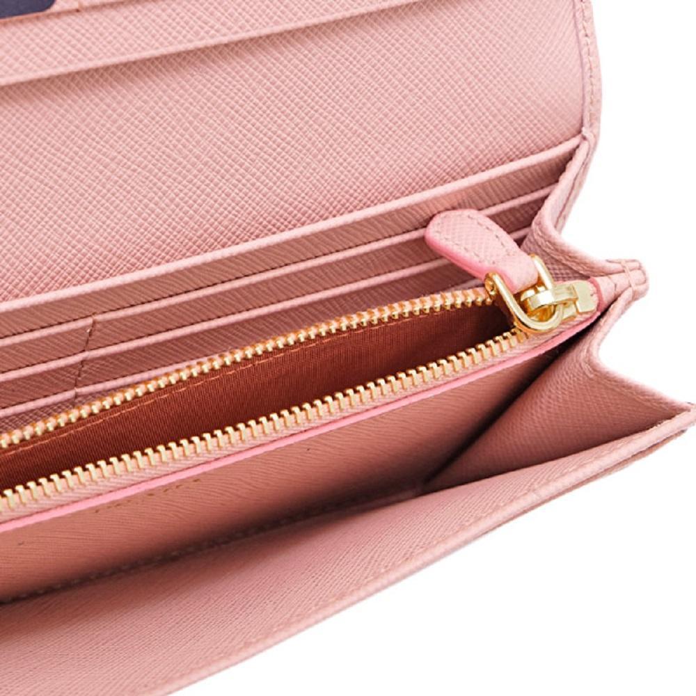 Prada Womens Pink Saffiano Leather Metal Snap Continental Wallet 1MH132
